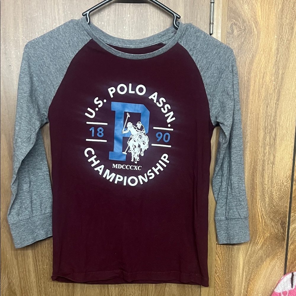 U.S. Polo Assn. Kids Maroon and Gray Championship Long Sleeve Tee